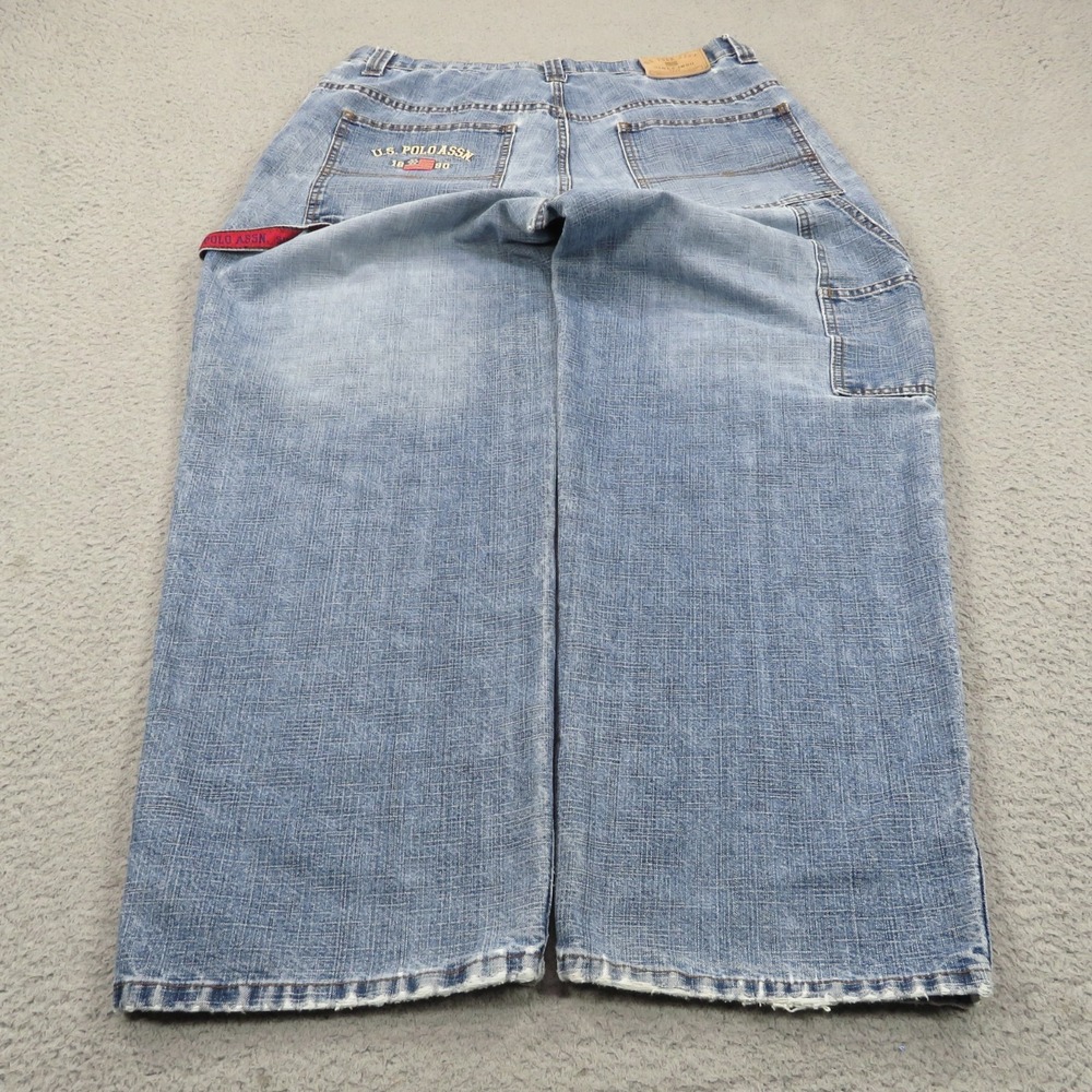 US Polo Assn Baggy Carpenter Jeans Mens 34x30 Y2K Skater Wide Leg USA Flag Blue